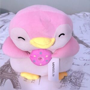 MINISOlife Pink Penguin Plush with Donut